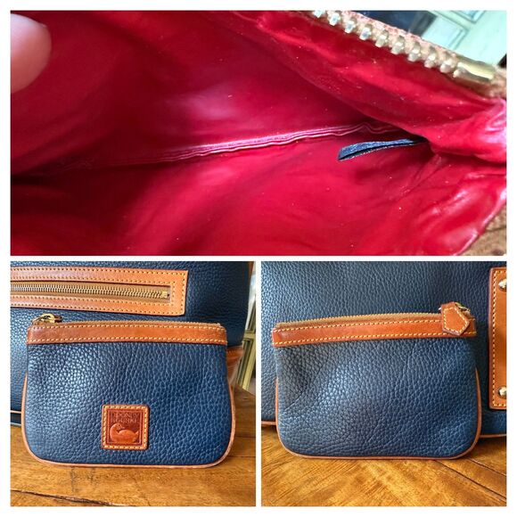 Vintage Dooney & Bourke Wexford Pebbled Leather Shoulder Hobo Bag โ Navy Tan - Picture 8 of 12